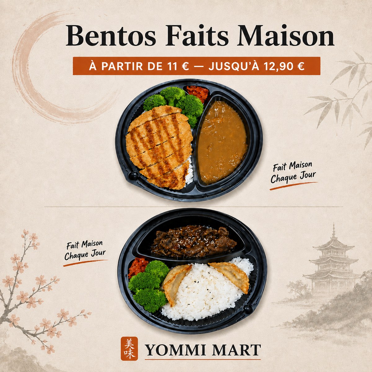 Affiche Yommi Mart : bentos faits maison chaque jour, de 11 € à 12,90 €
